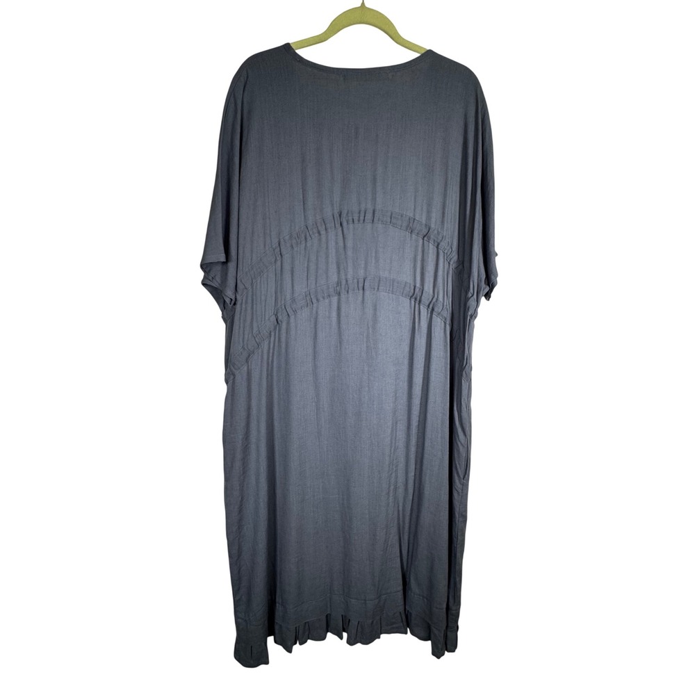 Dandelio Handmade Linen Cotton Cinch Drawstring Dress Blue L/XL | Oversized Midi - Picture 3 of 11